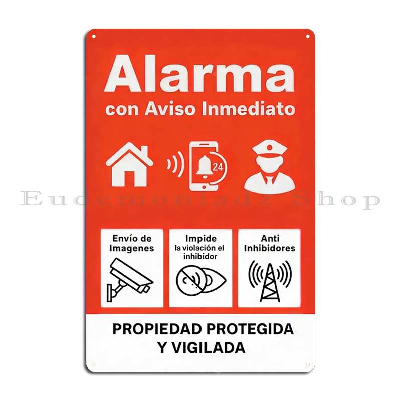 Home Security With Alarm - Targa in Metallo Vintage con Sistema